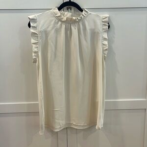 Ann Taylor Sleeveless Blouse Off White Large Ruffle Collar & Sleeves